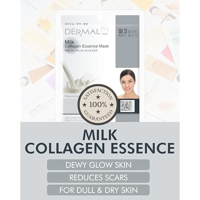DERMAL MILK COLLAGEN ESSENCE FACIAL MASK SHEET 23G PACK OF 10 - SKIN SOFT & ELASTIC, NOURISHING AND MOISTURIZING, DAILY SKIN TREATMENT SOLUTION SHEET MASK - Image 2